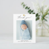 Modernes Script Foto Baby Danke Karte (Stehend Vorderseite)