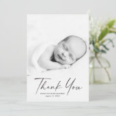 Modernes Script-Foto Baby Dankeskarte (Stehend Vorderseite)