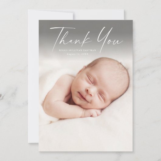 Modernes Script-Foto Baby Dankeskarte (Vorderseite)