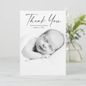 Modernes Script-Foto Baby Dankeskarte (Stehend Vorderseite)