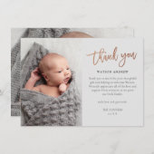 Modernes Script-Foto Baby Dankeskarte (Vorne/Hinten)