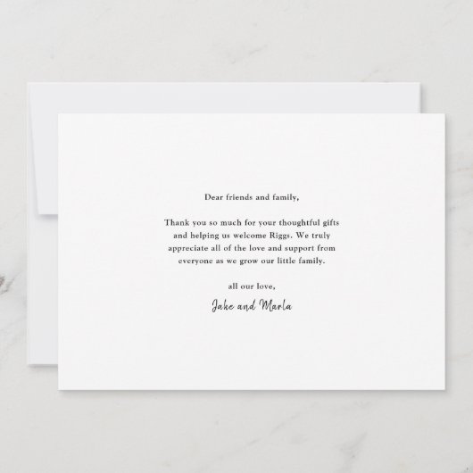 Modernes Script-Foto Baby Dankeskarte (Rückseite)