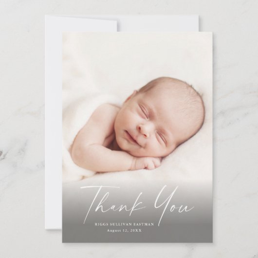 Modernes Script-Foto Baby Dankeskarte (Vorderseite)