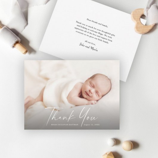 Modernes Script-Foto Baby Dankeskarte
