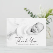 Modernes Script-Foto Baby Dankeskarte (Stehend Vorderseite)