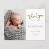 Modernes Script Foto Baby Vielen Dank Postkarte (Vorderseite)
