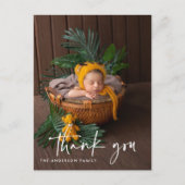 Modernes Script Foto Baby Vielen Dank Postkarte (Vorderseite)