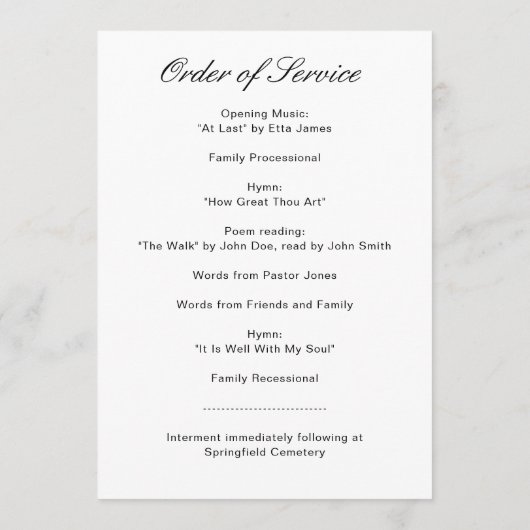 Modernes Script-Foto-Beerdigungsprogramm Programm (Rückseite)