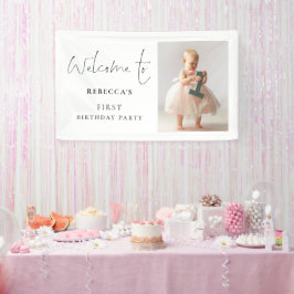 Modernes Script-Foto Begrüßung 1. Geburtstag Party Banner