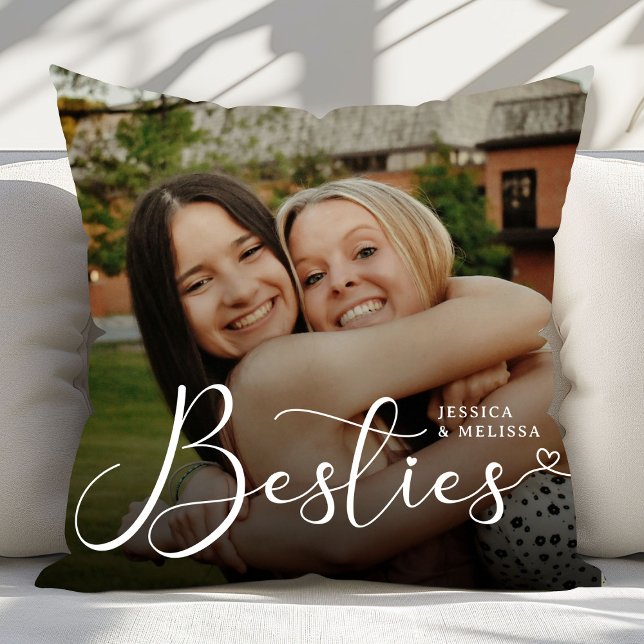 Modernes Script-Foto-Besties-Geschenk Kissen (Von Creator hochgeladen)