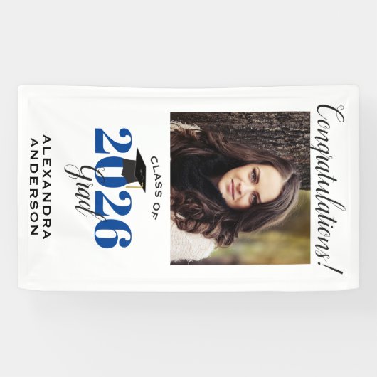 Modernes Script-Foto Blue Vertical Abschluss Banner (Horizontal)