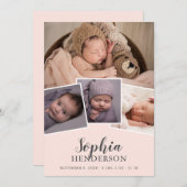 Modernes Script-Foto Blush Pink Birth Ankündigung (Vorne/Hinten)