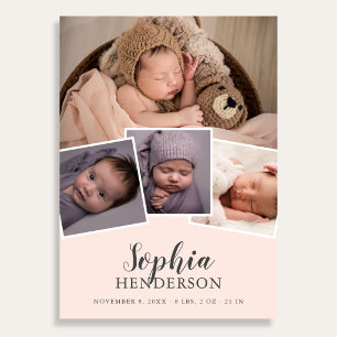 Modernes Script-Foto Blush Pink Birth Ankündigung