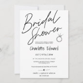 Modernes Script-Foto Brautparty Ring Schwarz-weiß Einladung (Vorderseite)