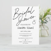 Modernes Script-Foto Brautparty Ring Schwarz-weiß Einladung (Stehend Vorderseite)