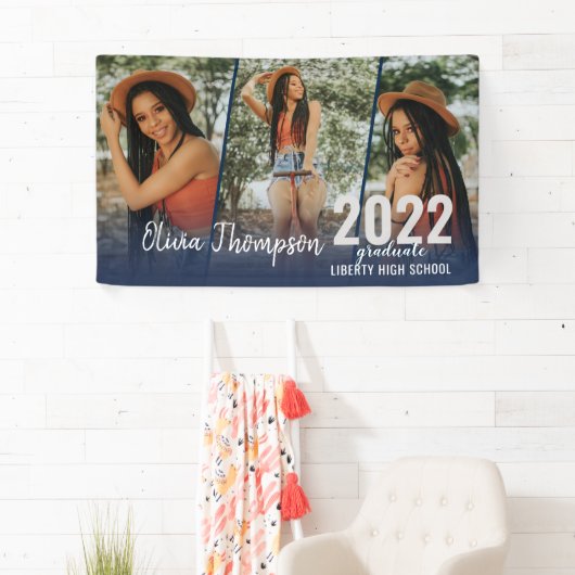 Modernes Script Foto Collage Navy Blue Abschluss B Banner (Insitu)