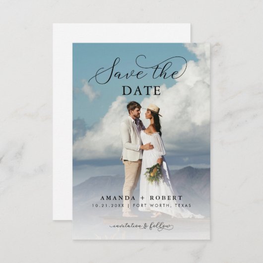 Modernes Script & Foto Einfache Hochzeit Save The Date (Vorne/Hinten)