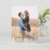 Modernes Script-Foto Elegante Hochzeit Save The Date (Stehend Vorderseite)