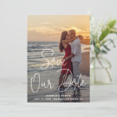 Modernes Script-Foto Elegante Hochzeit Save The Date (Stehend Vorderseite)