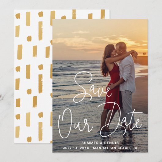 Modernes Script-Foto Elegante Hochzeit Save The Date (Vorne/Hinten)