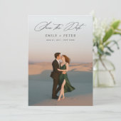 Modernes Script-Foto für Hochzeiten speichern das  Einladung (Stehend Vorderseite)