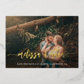 Modernes Script-Foto für Hochzeiten speichern das Folieneinladung (Vorderseite)