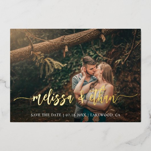 Modernes Script-Foto für Hochzeiten speichern das  Folieneinladung (Vorderseite)