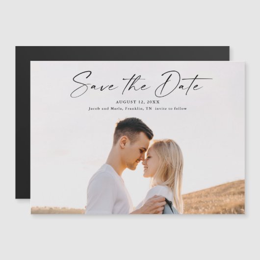 Modernes Script-Foto für Hochzeiten speichern das  Magneteinladung (Vorne/Hinten)