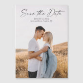 Modernes Script-Foto für Hochzeiten speichern das Magneteinladung (Vorderseite)