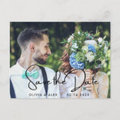 Modernes Script-Foto für Hochzeiten speichern das Postkarte (Vorderseite)