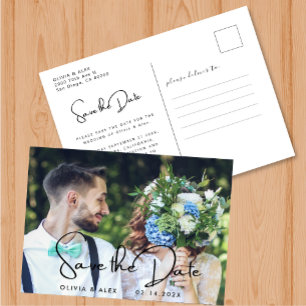 Modernes Script-Foto für Hochzeiten speichern das  Postkarte