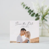 Modernes Script-Foto für Hochzeiten speichern Sie Ankündigungspostkarte (Stehend Vorderseite)