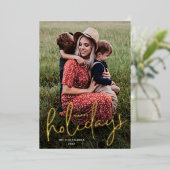 Modernes Script Foto Happy Holidays Folien Feiertagskarte (Stehend vorne)