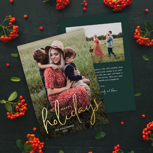 Modernes Script Foto Happy Holidays Folien Feiertagskarte