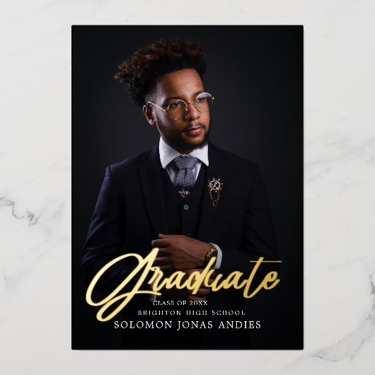 Modernes Script Foto High School Abschluss Folieneinladung (Vorderseite)