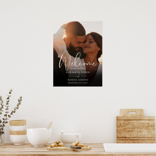 Modernes Script-Foto Hochzeit Begrüßungszeichen Poster (Küche)