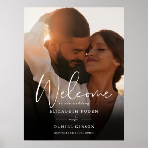 Modernes Script-Foto Hochzeit Begrüßungszeichen Poster