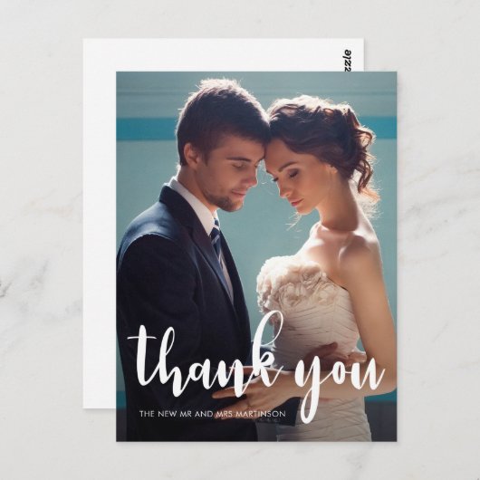 Modernes Script Foto Hochzeit Danke Postcard Postkarte (Vorne/Hinten)
