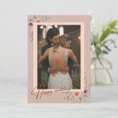 Modernes Script Foto Hochzeit floral Danke Karte (Stehend Vorderseite)