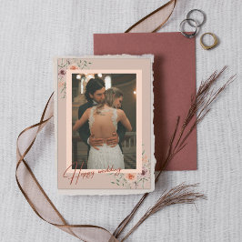 Modernes Script Foto Hochzeit floral Danke Karte