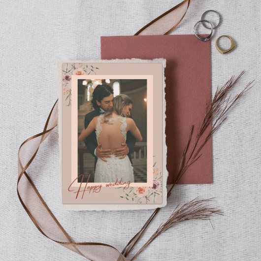 Modernes Script Foto Hochzeit floral Danke Karte