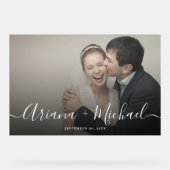 Modernes Script-Foto-Hochzeit halbtransparent Acrylschild (Vorderseite)