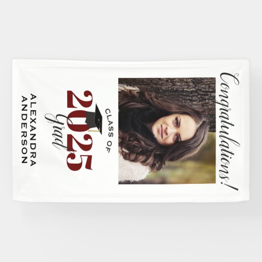 Modernes Script Foto Maroon Vertical Abschluss Banner (Horizontal)