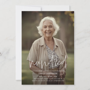 Modernes Script-Foto Minimal 100. Geburtstag Einladung