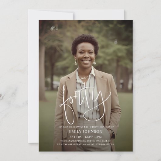 Modernes Script Foto Minimal 40. Geburtstag Einladung (Vorderseite)