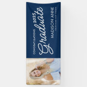 Modernes Script Foto Navy Blue Abschluss Banner (Vertikal)