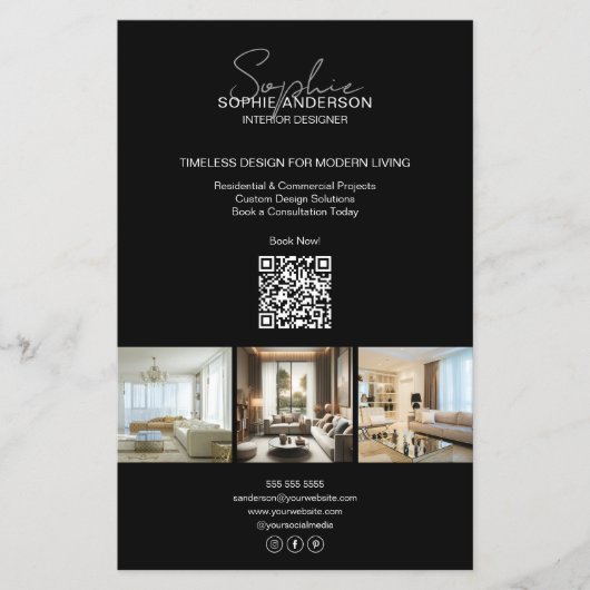 Modernes Script Foto QR Black Beruflich Business Flyer (Vorne)