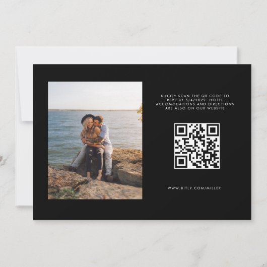 Modernes Script Foto QR Code Foto Hochzeit Einladung (Rückseite)