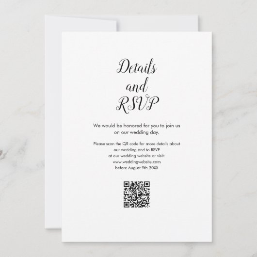 Modernes Script Foto QR Code Hochzeit Einladung (Rückseite)