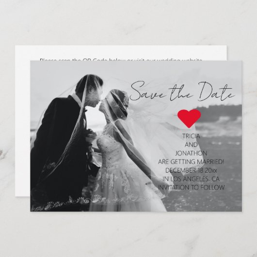 Modernes Script Foto QR Code Hochzeitaddiendatum Save The Date (Vorne/Hinten)
